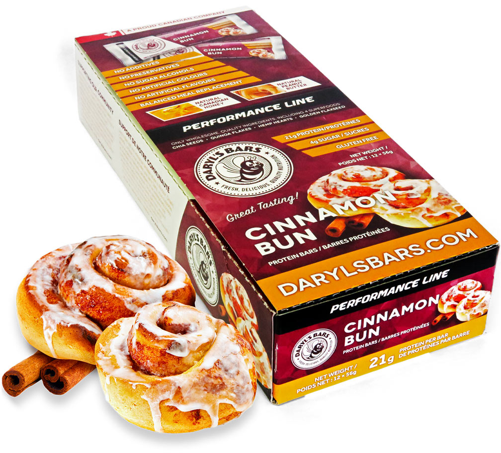 New Cinnamon Bun flavoured Performance Line Protein Daryl's Bar